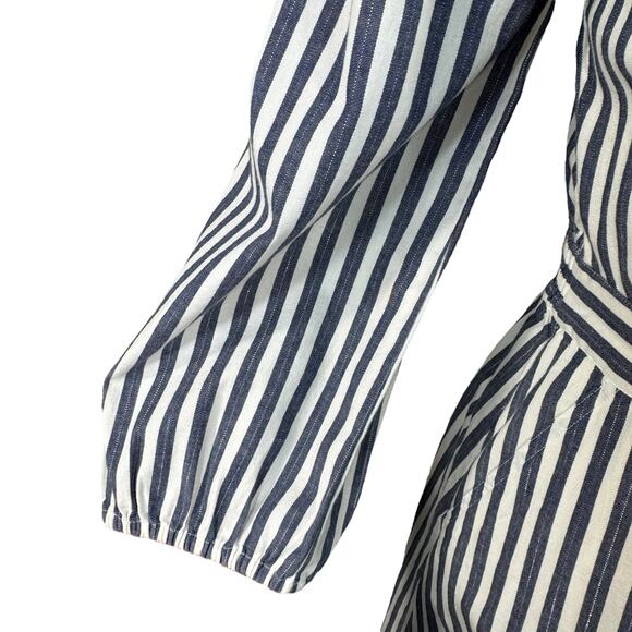 Madewell SZ 2 Midi Dress Striped 3/4 Sleeve Pockets Cutout Tie Button Front New - Picture 3 of 13